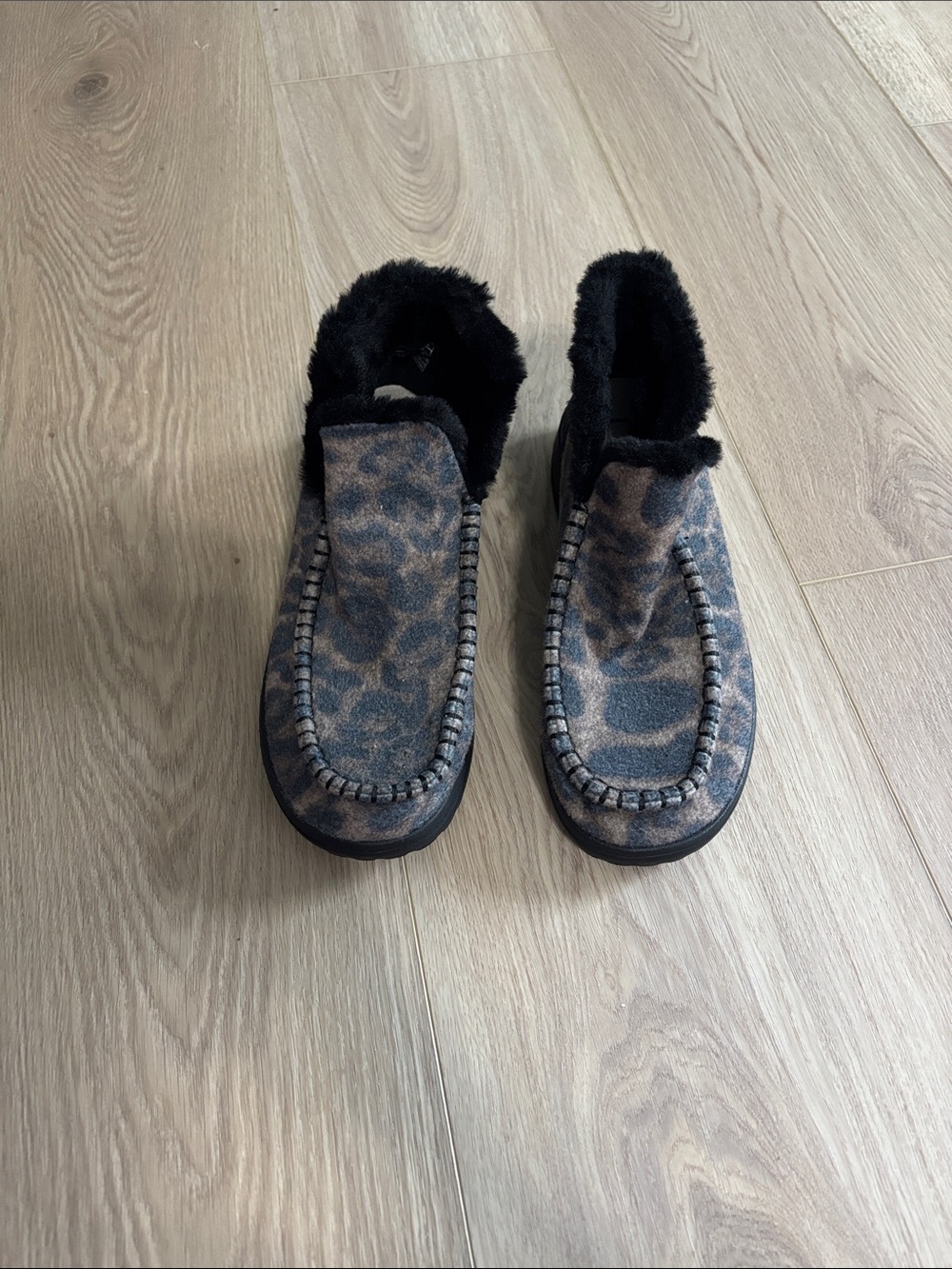 Hey Dude Leopard Print Fuzzy-Lined Moccasins - Brown/Black